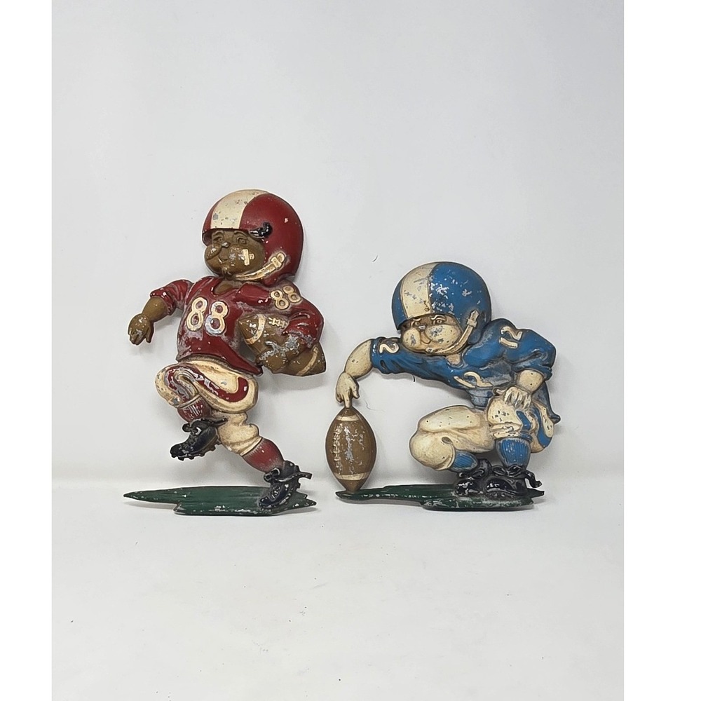 Vtg Homco 1976 cast metal‎ football players boy nursery wall decor sport mencave